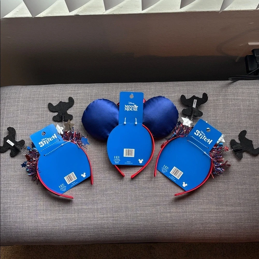 Disney Bundle Minnie Mouse And Stitch  Headband Set - Red, Blue, Silver